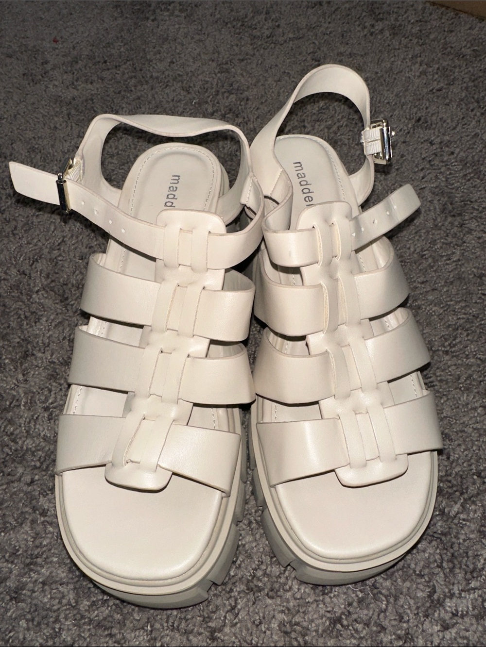 Madden Girl Cream Strappy Platform Gladiator Sandals